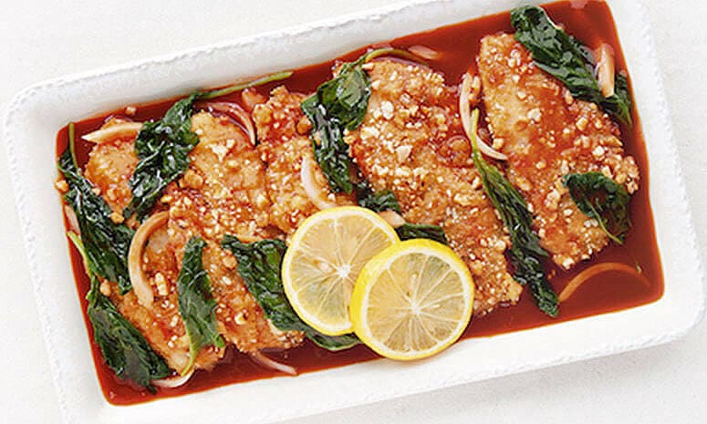 Cashew Crusted Fish with Sautéed Spinach Recipe